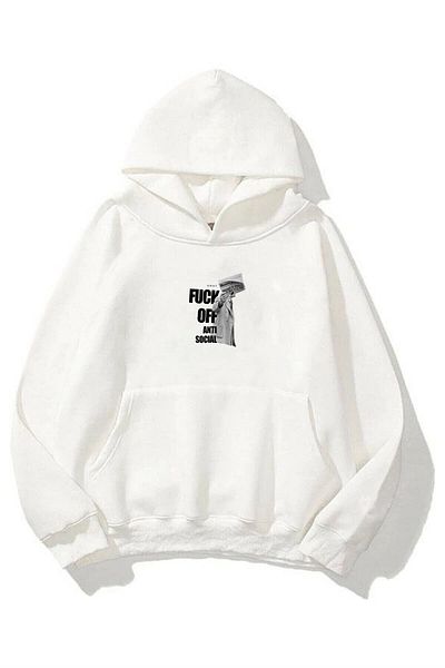 Trendiz Unisex F Off Anti Social Sweatshirt Hoodie White