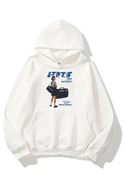 Trendiz Unisex Harajuku Girl Λευκό Φούτερ με κουκούλα
