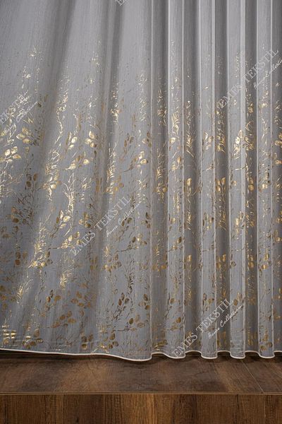 Emes Tulle Curtain Flower Leaf Pattern Gold Gold Printed, Kitchen Tulle, Sparse Less Pleated