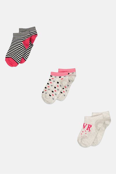 XOXO Kids Girl 3 Pairs Allover Print Socks, Beige
