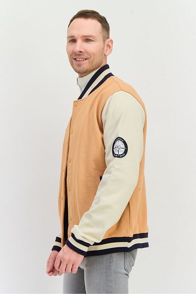 Nautica Men Embroidered Bomber Jacket, Light Brown Combo