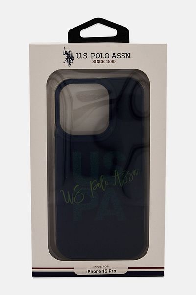 U.S. Polo Assn. iPhone 15 Pro Glitter Script Card Protective Case, Navy
