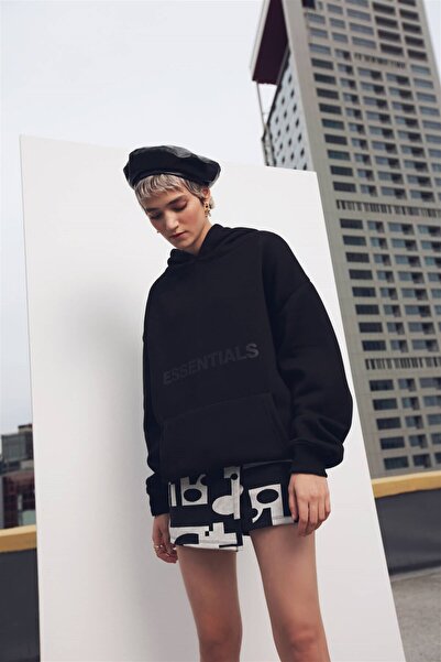 Trendiz Unisex Siyah Essentials Sweatshirt Hoodie