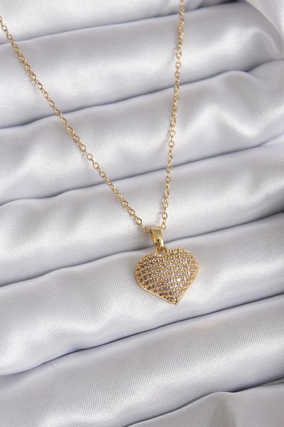Clariss 316L سلسلة الصلب لون الذهب الزركون حجر التفاصيل القلب نموذج قلادة المرأة