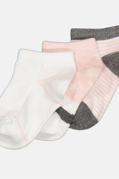 RBX Kids Girl 3 Pairs Stripe Ankle Socks, White