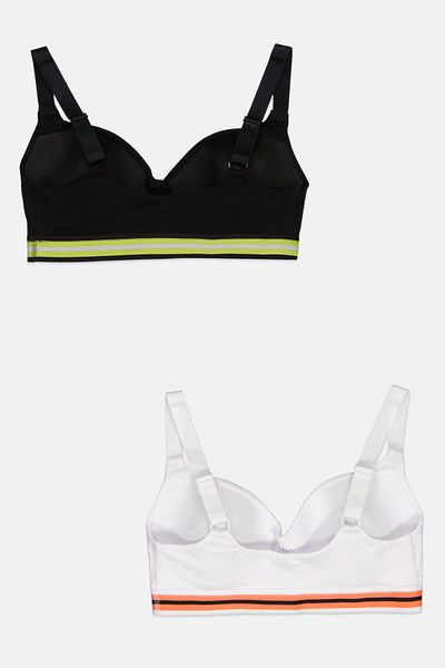 RBX Women 2 Pack Brand Logo Padded Non Wire Cross Strap Bra, White