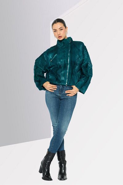 Emporio Armani Women Checkered Softshell Jacket, Teal