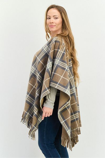 London Fog Women Split Neck Plaid Fleece Poncho, Multicolor