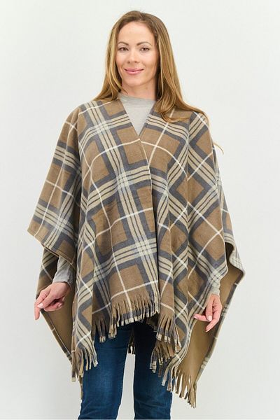 London Fog Women Split Neck Plaid Fleece Poncho, Multicolor