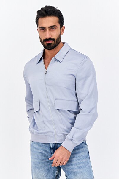 ASOS Design Men Plain Jacket Shirt, Light Silver