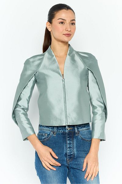 Emporio Armani Women Regular Fit Plain Semi Formal Blazer, Grey