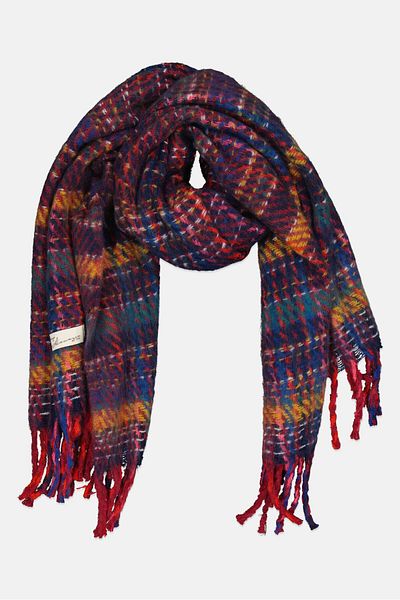 VINTAGE HAVANA Women Plaid Pattern Scarf 182 X 72 Cm, Blue