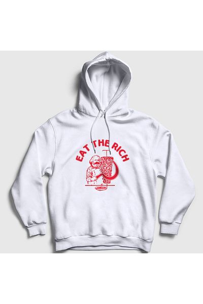 Presmono Unisex Λευκό φούτερ Karl Marx με κουκούλα - Eat The Rich 458298 ττ