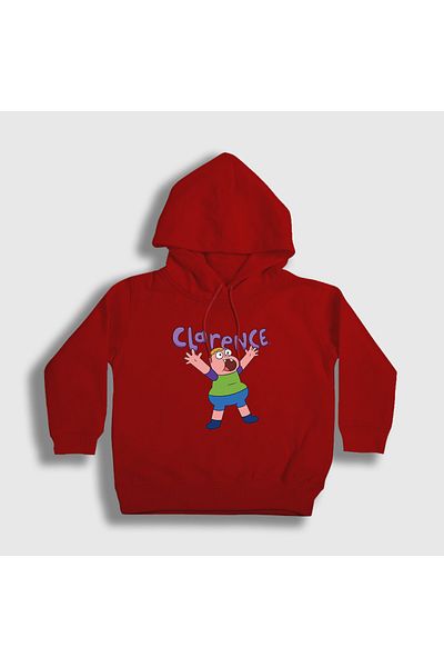 Presmono Унисекс детски суитшърт с качулка и шарка Happy Clarence в червен цвят - 458429tt