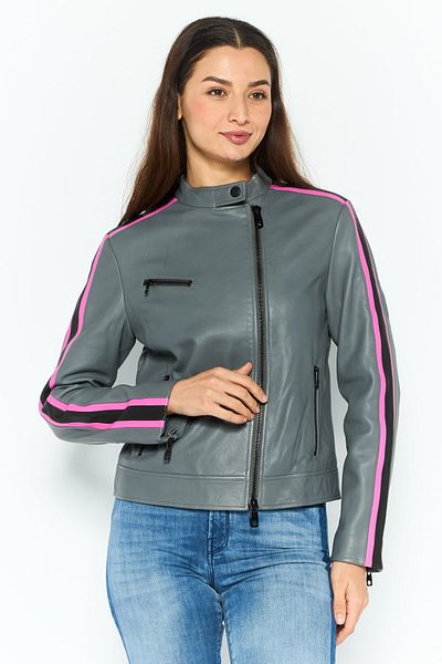 Emporio Armani Women Plain Motorcycle Jacket, Grey Combo