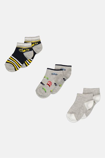 RBX Kids Boy 3 Pairs Allover Print Ankle Socks, Grey Combo