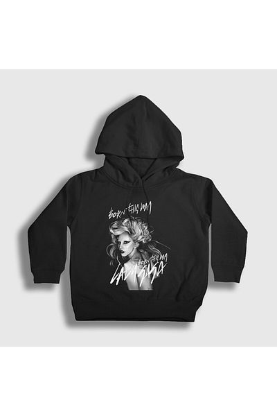 Presmono Унисекс детски суитшърт с качулка, черен, с надпис „Lady Gaga Born This Way“ - 474038tt
