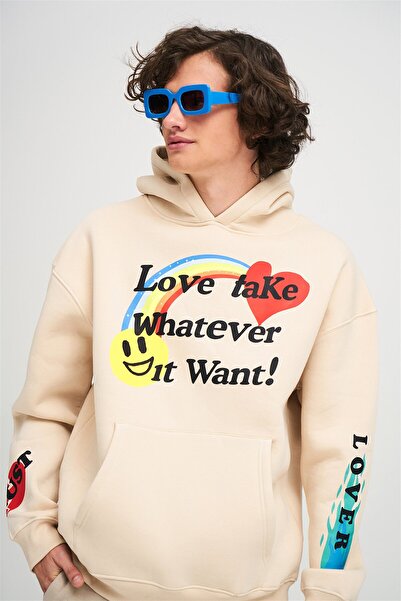 Trendiz Unisex Love Take Whatever Φούτερ Hoodie Stone