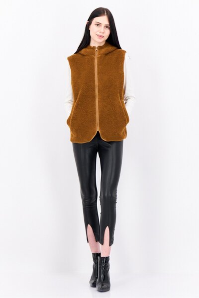 ASOS Women Textured Sleeveless Sherpa Jacket, Brown