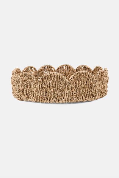 Muy Mucho Round Decorative Tray With Waves, Tan