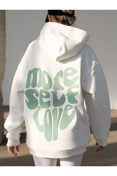 Cupla Hanorac alb unisex „More Self Love”.