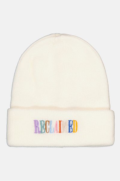 Reclaimed Vintage Men Embroidered Logo Beanie Cap, Off White