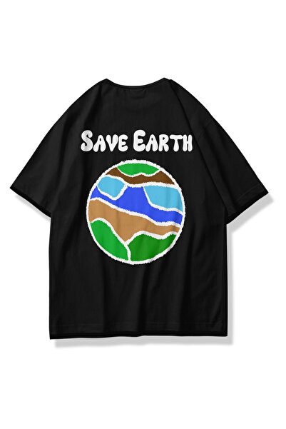 Trendiz Koszulka unisex Save Earth w kolorze czarnym