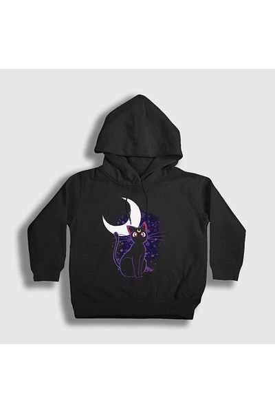 Presmono Унисекс детски суитшърт с качулка, черен, Luna Cat, Sailor Moon, 486022tt