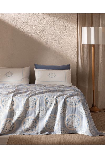 Madame Coco Set piqué Orva Double 100% bumbac cu imprimeu Karde - Albastru/Bej