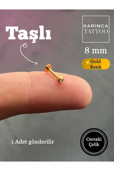 Karınca Piercing Jewelled End Gold Color Labret Ear Flat Helix Lip Tragus Piercing Earrings