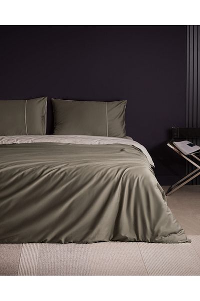 Madame Coco Danton Double Satin-Cotton Duvet Cover Set - Mink/Stone, Plain Paint with Piping