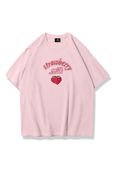 Trendiz Unisex Strawberry Milk Tshirt Ροζ