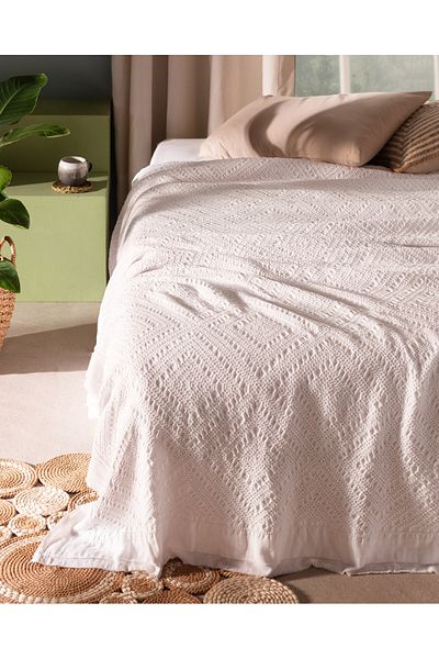 Madame Coco Eleta White Single 100% Cotton Bedspread