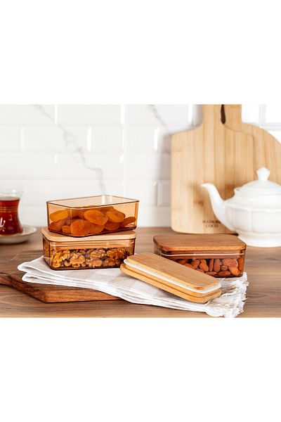 Madame Coco Diviera 500ml Wooden Lid Storage Container Set of 3