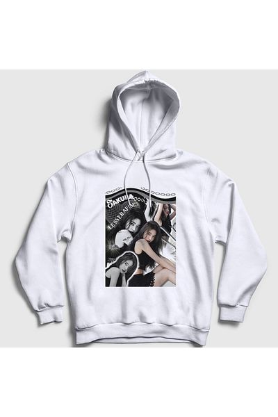 Presmono Λευκό Sakura K Pop Le Sserafim Unisex φούτερ με κουκούλα - 482217 ττ