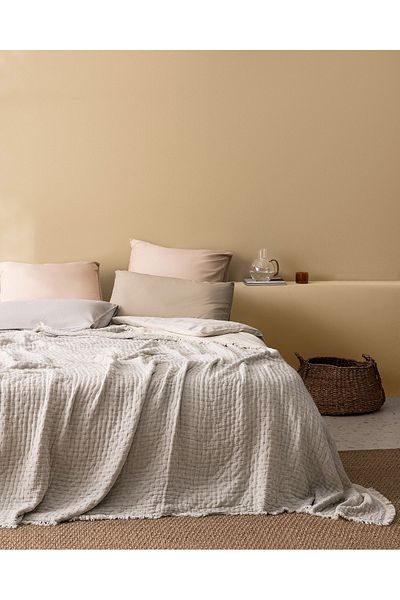Madame Coco Grania Beige Cotton Double Bedspread