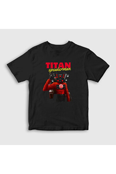 Presmono Unisex Çocuk Siyah Titan Speakerman Skibidi Toilet T-Shirt 482647tt