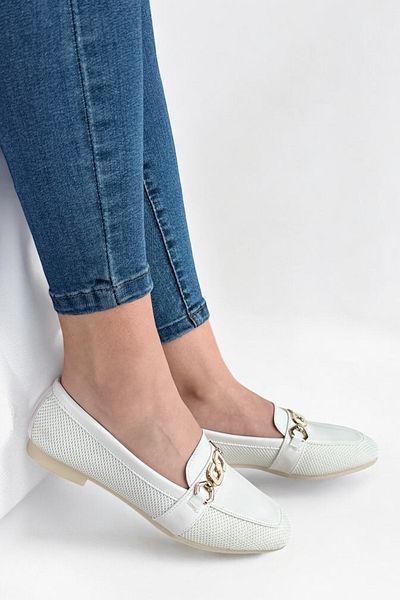 Y&D Shoes Balerina de damă cu cataramă albă pantofi casual