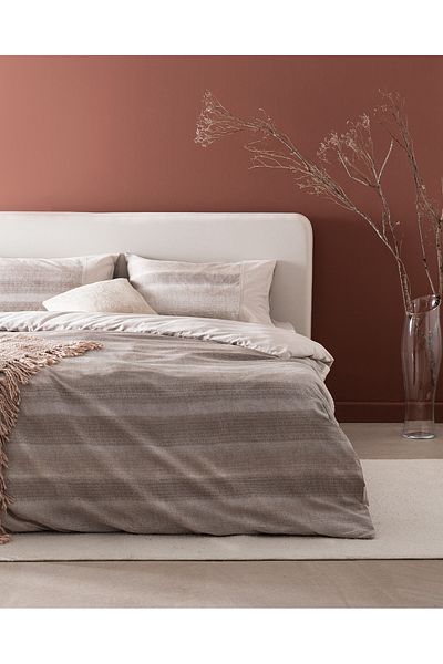 Madame Coco Candide Family Size - Beige Madame Coco Crep Printed 100% Cotton Duvet Cover Set