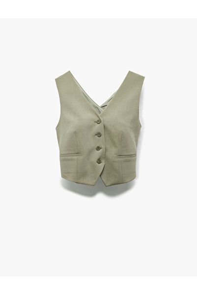 Koton Back Detailed Sleeveless Buttoned V-Neck Vest