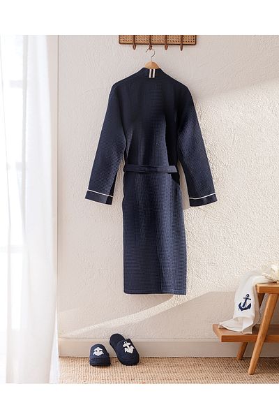 Madame Coco Unisex Marty Kimono - Bathrobe/Slippers Set - Yacht Collection - Navy Blue