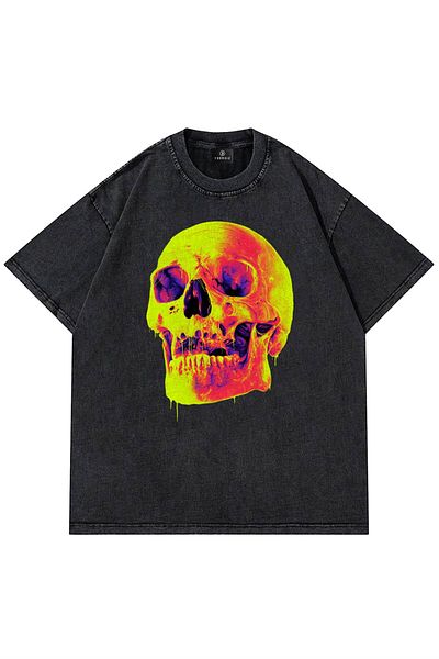 Trendiz Μπλουζάκι Unisex Washed Yellow Skull Anthracite