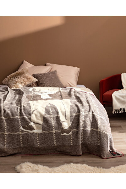 Madame Coco Celesse Pamuklu Jakar Çift Kişilik Battaniye - Vizon