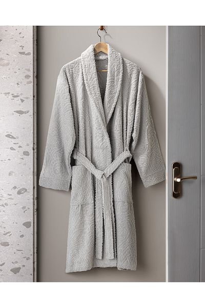 Madame Coco Bernay Unisex Jacquard 100% Cotton Chalyaka Bathrobe - Gray - Natural Collection