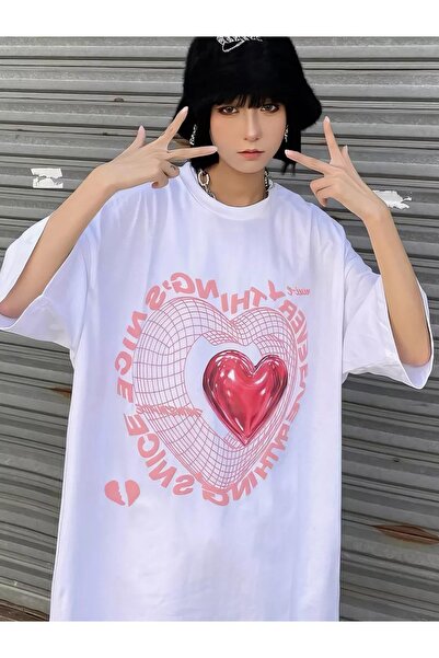 Cupla تي شيرت أبيض للجنسين "قلب كل مرة منذ"