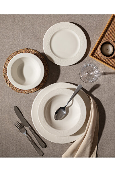 Madame Coco Relief 6 Kişilik 24 Parça Yemek Takımı - Beyaz