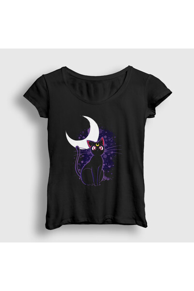Presmono Sailor Moon Moon Warrior Patterned Black Women's T-Shirt - Luna Cat ...