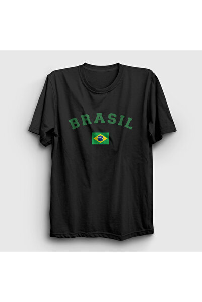 Presmono Unisex Siyah Brasil Brazil Brezilya Bayrağı T-Shirt 479493tt