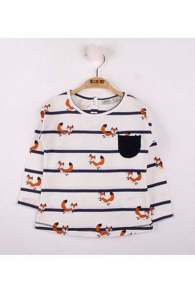Toontoy Baby Girl T-Shirt Striped Pocket Fox Print