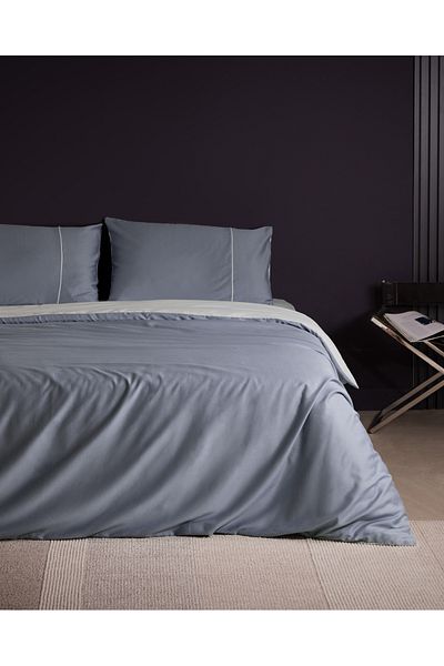 Madame Coco Danton King Size Satin - 100% Cotton Piping Blue/Light Blue Duvet Cover Set